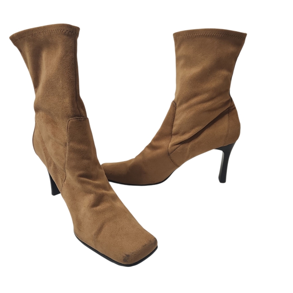 Karen Scott Cavalier Saddle Tan/Brown Block Heel Suede Ankle Booties Size 9